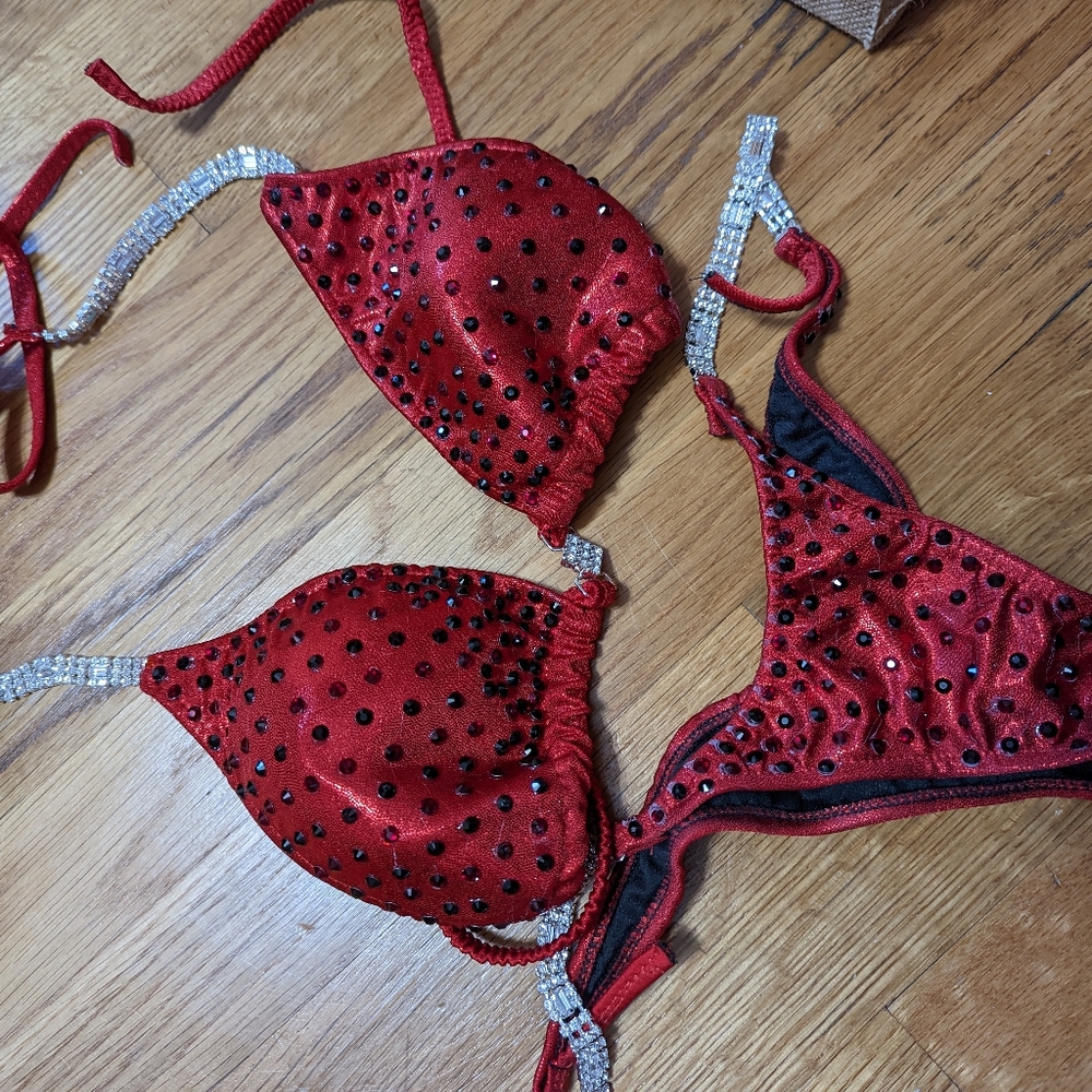 Red Shawn's Couture Competition Bikini with hardshell case